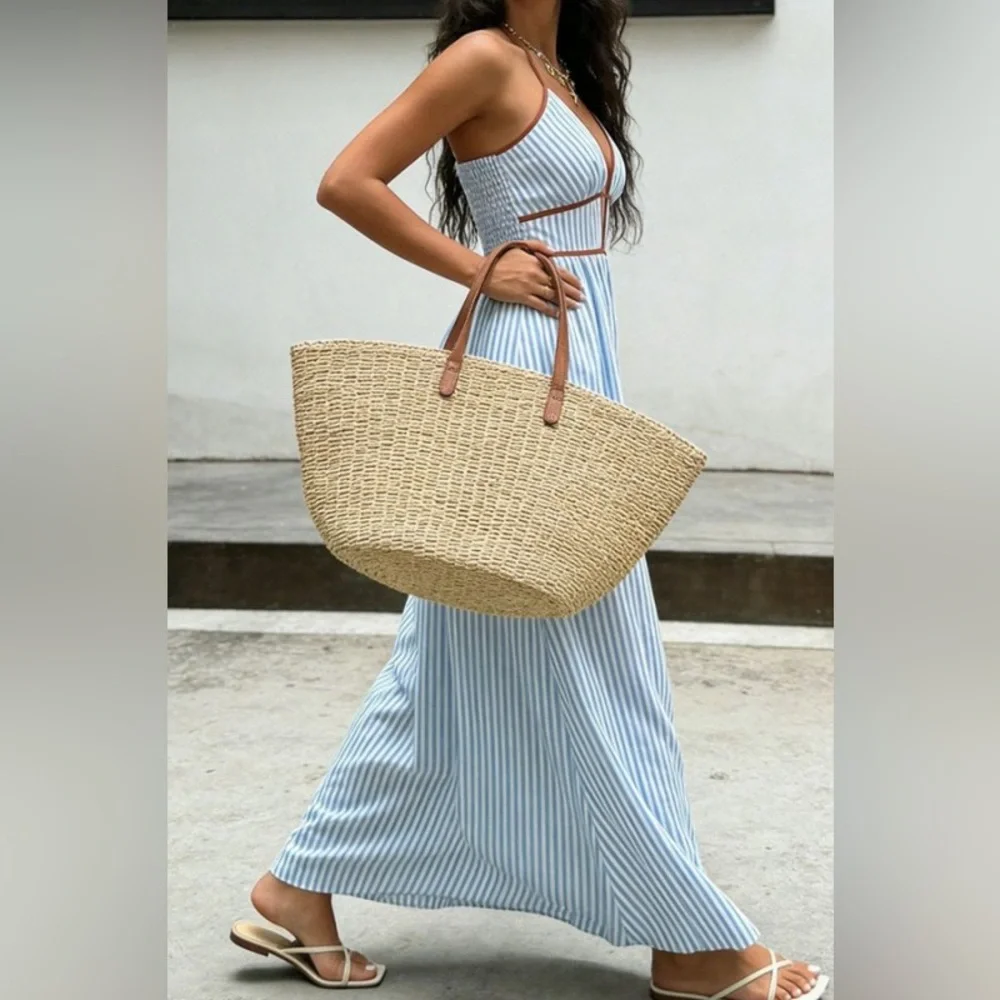 Blue and White Striped Summer Maxi Dress - Picture 5 of 5